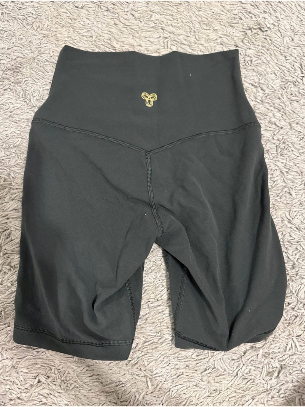 Aritzia Mineral Green High-Waist Bike Shorts with Gold Logo